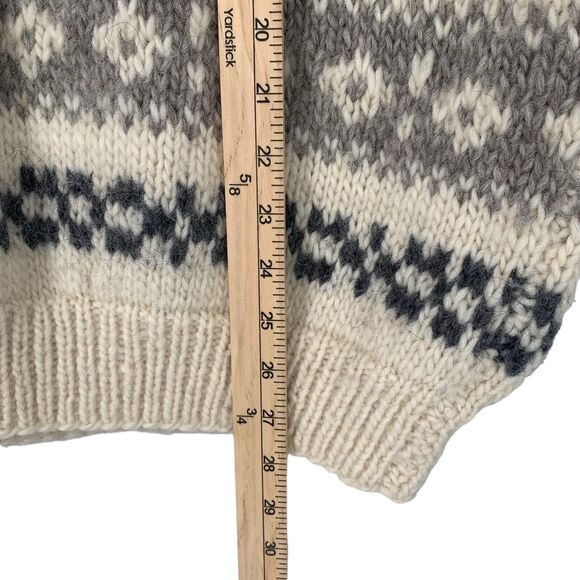 Hand Knit Fair Isle Sweater Ivory Gray Turtleneck Large - Picture 6 of 6